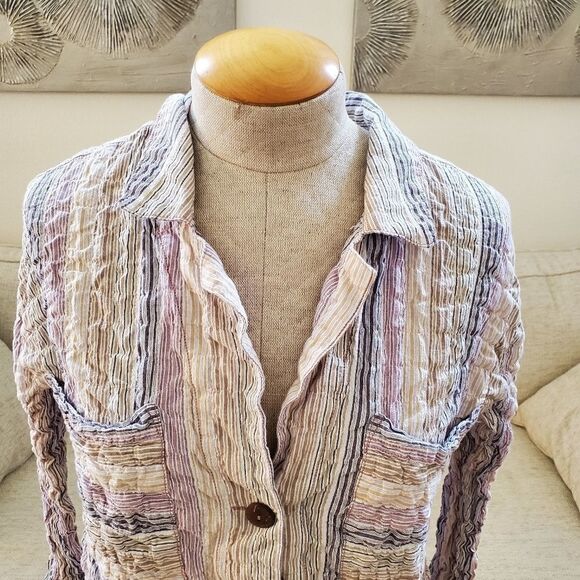 Free People High Tide Multistripe Shirt sz Large - Picture 3 of 10